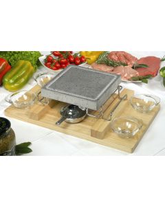 Piastra lavica Convivio con stand in acciaio inox 18/10 e vassoio in legno cm 21x21 - Set 9 pz