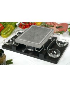 Piastra lavica Convivio con stand in acciaio inox 18/10 e vassoio in legno cm 21x29 - Set 9 pz