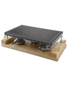 Piastra lavica Convivio Maxi con stand in acciaio inox 18/10 cm 23x37 e vassoio in legno - Set 8 pz