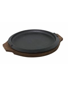Piatto a servire tondo in ghisa Basic con vassoio in legno
