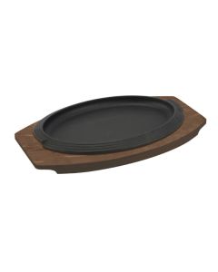 Piatto a servire ovale in ghisa con vassoio in legno