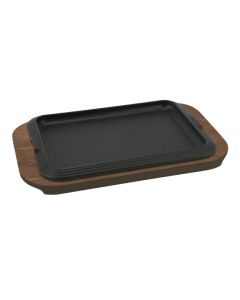 Piatto a servire rettangolare in ghisa con vassoio in legno cm 30x22