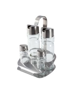 Stand olio, aceto, sale, pepe e stuzzicadenti in acciaio inox set 5 pz cm 12,5x13,5