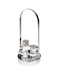Stand olio e aceto per bottiglie quadrate da 25 cl in acciaio inox con sale e pepe set 4 pz Ø cm 12