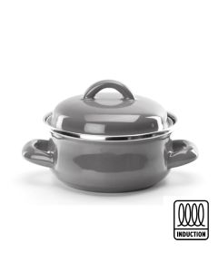 Mini Casseruola grigia con coperchio in ferro smaltato porcellanato