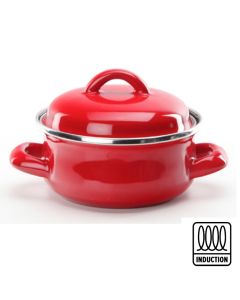 Mini Casseruola rossa con coperchio in ferro smaltato porcellanato