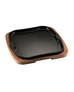 Piatto a servire in ghisa Gourmet con vassoio in legno cm 29x29