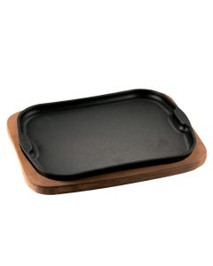 Piatto a servire in ghisa Gourmet con vassoio in legno cm 26x18