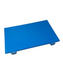 Tagliere blu in HDPE con fermi, spigoli e bordi raccordati