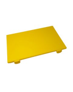 Tagliere giallo in HDPE con fermi, spigoli e bordi raccordati