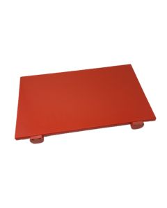 Tagliere rosso in HDPE con fermi, spigoli e bordi raccordati